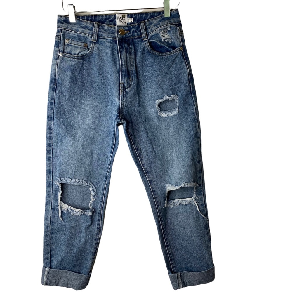 Princess Polly Hayden High Rise Cuffed Crop Distressed Boyfriend Jeans Size 4 US - Picture 5 of 12